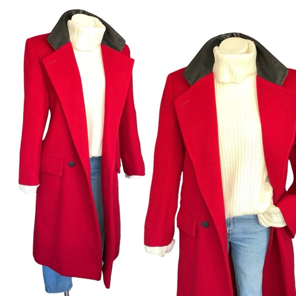 v i n t a g e :: Vibrant Double Breasted Long Wool Leather Coat - Picture 8 of 16